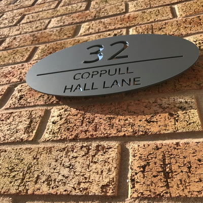 Modern Contemporary Floating Oval House Sign