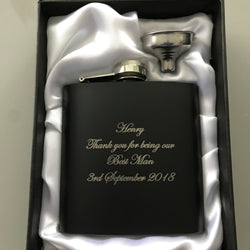 Personalised Black 6oz Hip Flask In Gift Box
