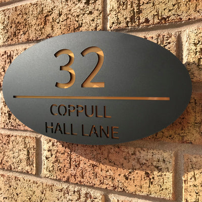 Modern Contemporary Floating Oval House Sign