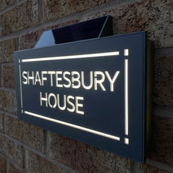 Solar LED House Number Sign – Modern Black Plaque, 20x13cm, Numbers 1-9999 (Haizuai SIGN)