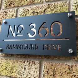 Contemporary  House Sign 30x15cm With Stainless Steel Mounts