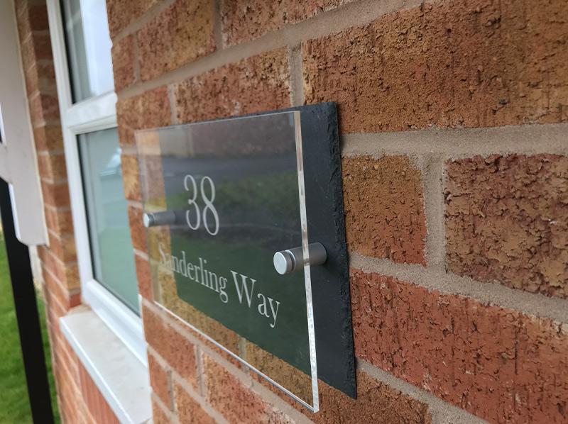 Personalised House Sign, Engraved Clear Acrylic Front With Slate Backi ...