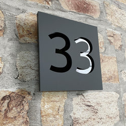 Matt grey with gloss black house number 